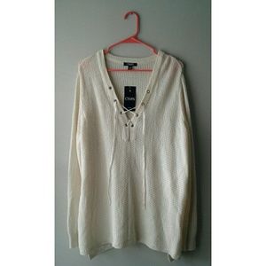 CHAPS | Lace Up Pullover Sweater